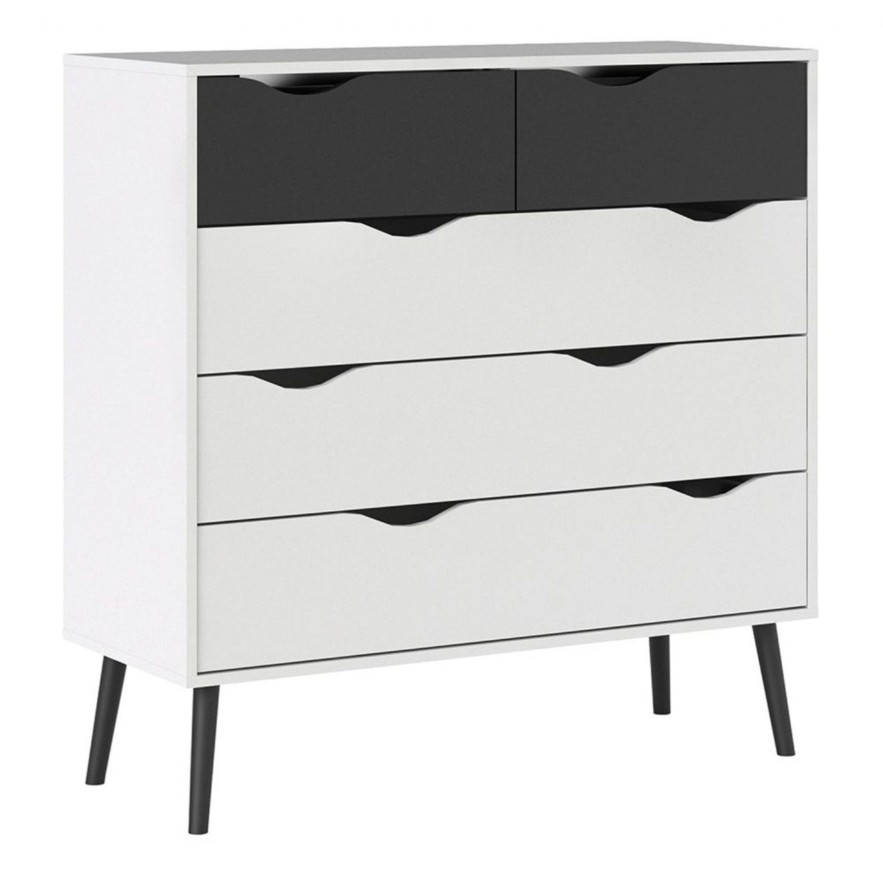 White and Black Matt Chest of 5 Drawers