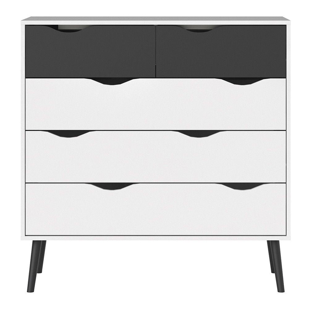 White and Black Matt Chest of 5 Drawers