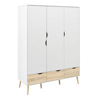 Thumbnail for White and Oak 3 Door Triple Wardrobe With Cut Out Handles