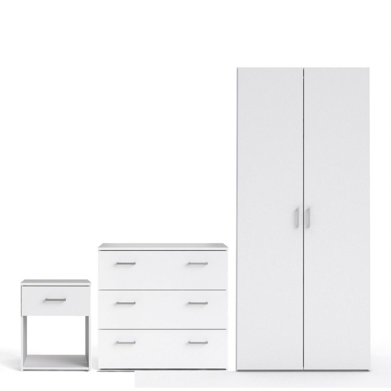 Space Package Bedside 1 Drawer + Chest of 3 Drawers + Wardrobe with 2 doors + 1 drawer in White