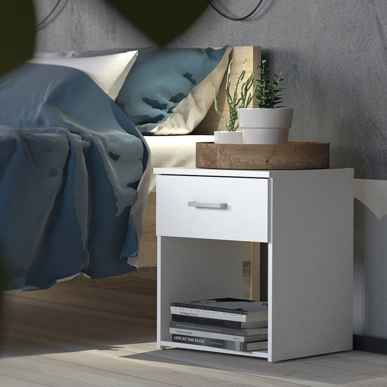 Space Package Bedside 1 Drawer + Chest of 3 Drawers + Wardrobe with 2 doors + 1 drawer in White