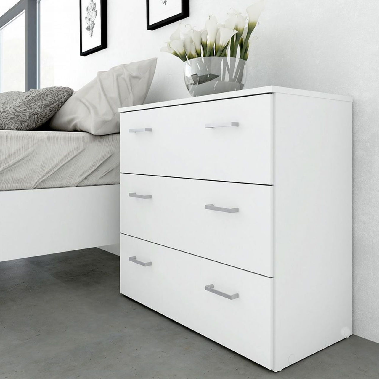 Space Package Bedside 1 Drawer + Chest of 3 Drawers + Wardrobe with 2 doors + 1 drawer in White