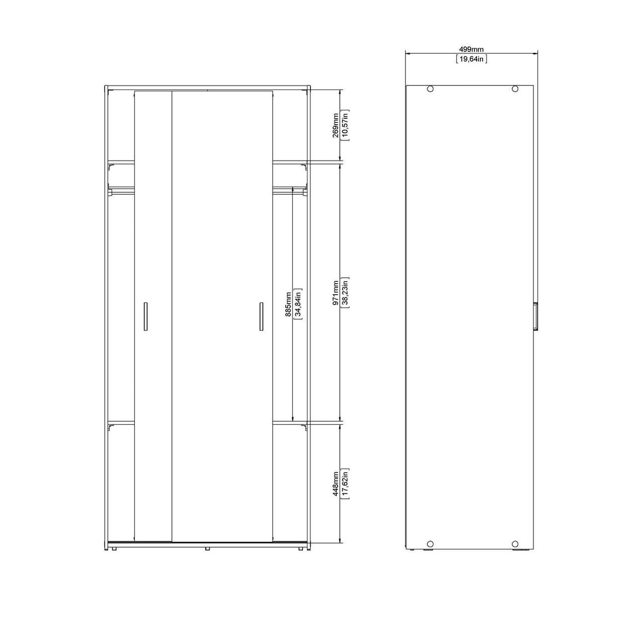 Space Wardrobe with 2 Sliding Doors in White