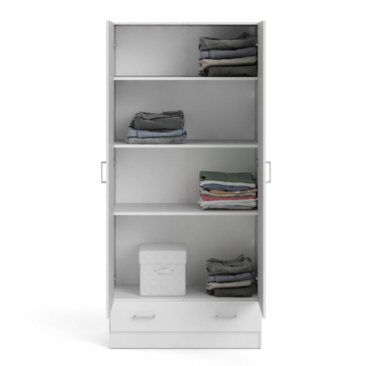 Space Wardrobe with 2 Doors + 1 Drawer in White 1750