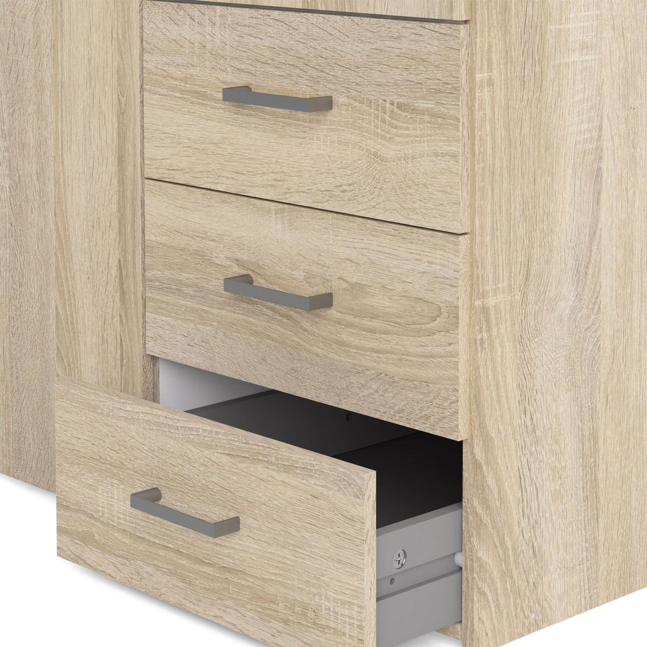 Light Oak 3 Door 3 Drawer Wardrobe 200cm Tall Modern