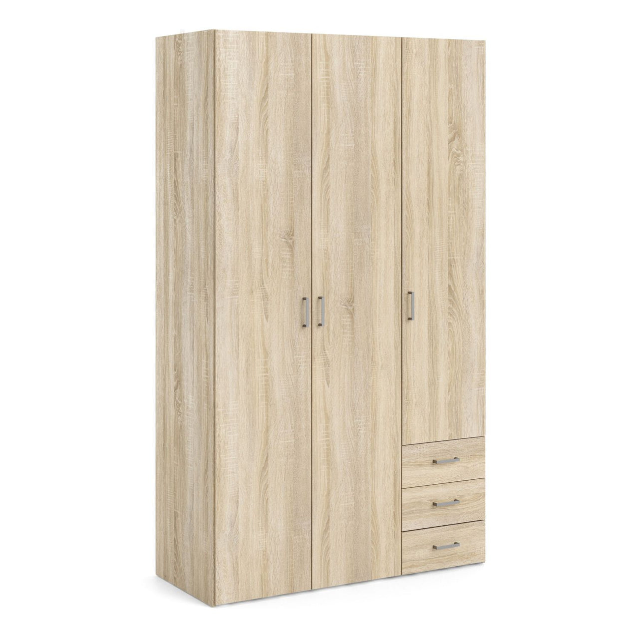 Light Oak 3 Door 3 Drawer Wardrobe 200cm Tall Modern