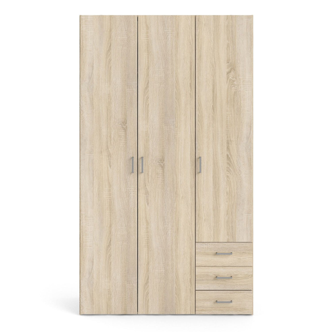 Light Oak 3 Door 3 Drawer Wardrobe 200cm Tall Modern