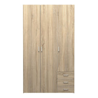 Thumbnail for Light Oak 3 Door 3 Drawer Wardrobe 200cm Tall Modern