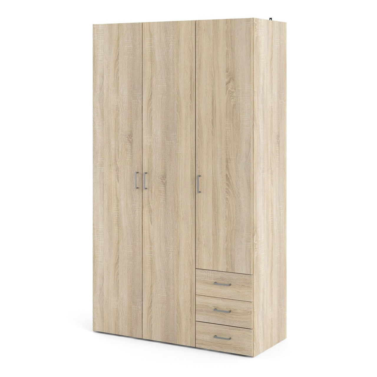 Light Oak 3 Door 3 Drawer Wardrobe 200cm Tall Modern