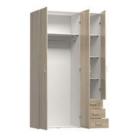 Thumbnail for Light Oak 3 Door 3 Drawer Wardrobe 200cm Tall Modern