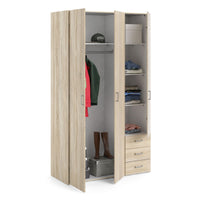 Thumbnail for Light Oak 3 Door 3 Drawer Wardrobe 200cm Tall Modern