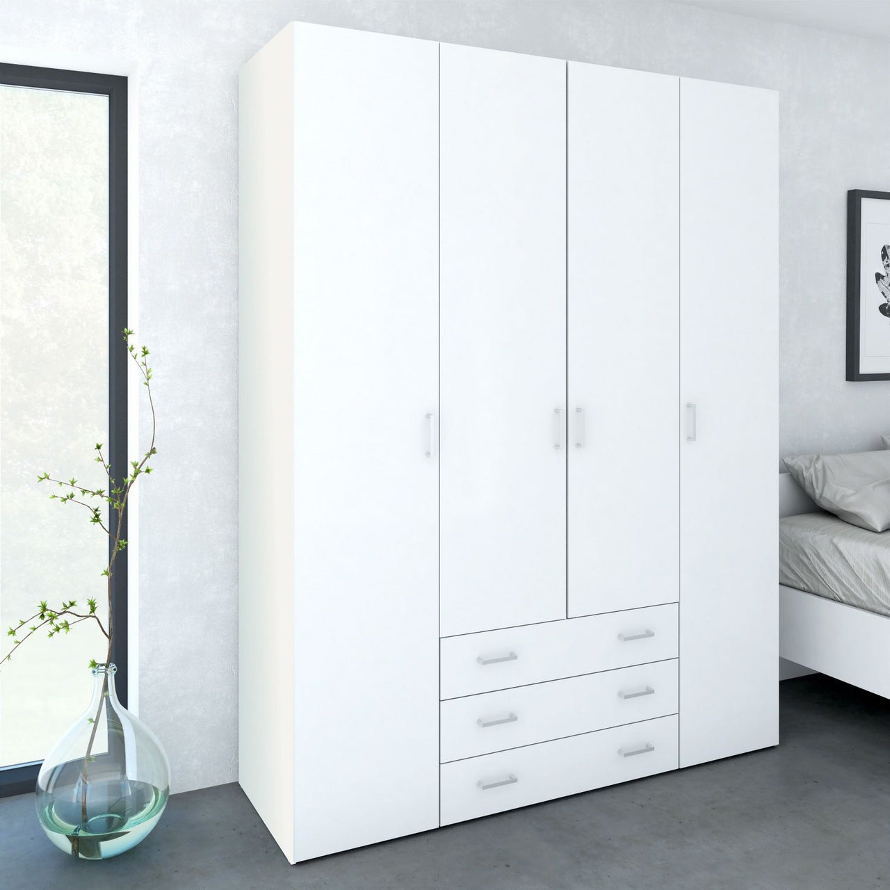 Large White 4 Door Wardrobe