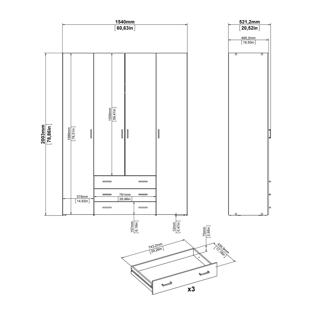 Large White 4 Door Wardrobe