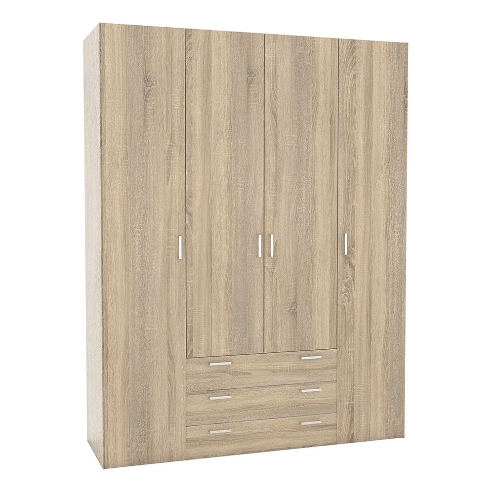 Large Tall Dark Oak Finish 4 Door and 3 Drawer Wardrobe