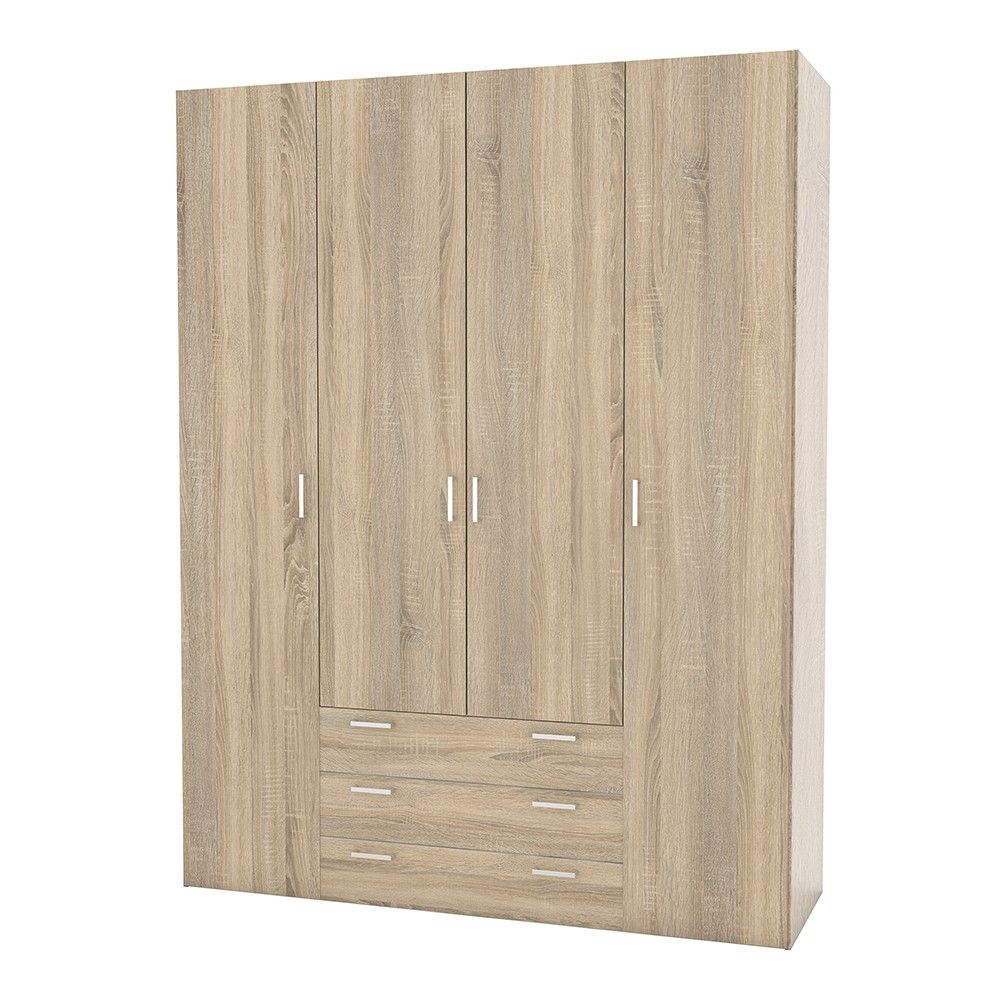 Large Tall Dark Oak Finish 4 Door and 3 Drawer Wardrobe