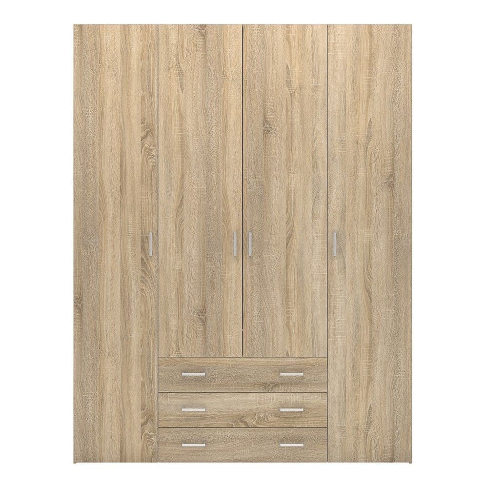 Large Tall Dark Oak Finish 4 Door and 3 Drawer Wardrobe