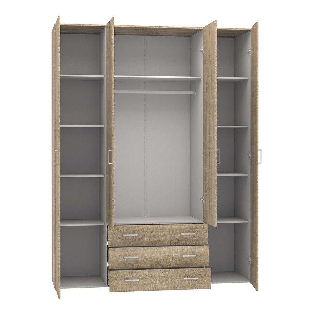 Large Tall Dark Oak Finish 4 Door and 3 Drawer Wardrobe