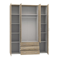 Thumbnail for Large Tall Dark Oak Finish 4 Door and 3 Drawer Wardrobe