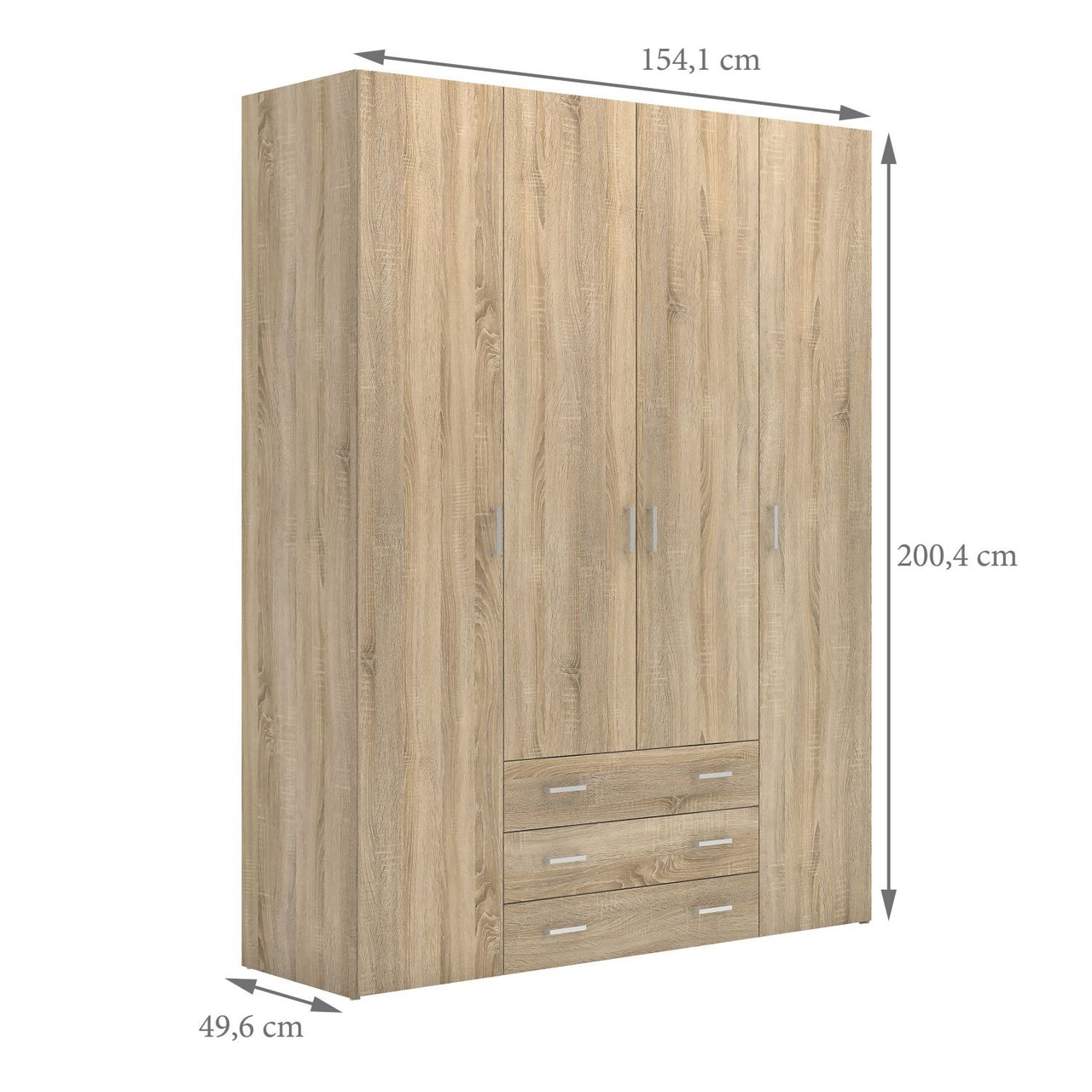 Large Tall Dark Oak Finish 4 Door and 3 Drawer Wardrobe