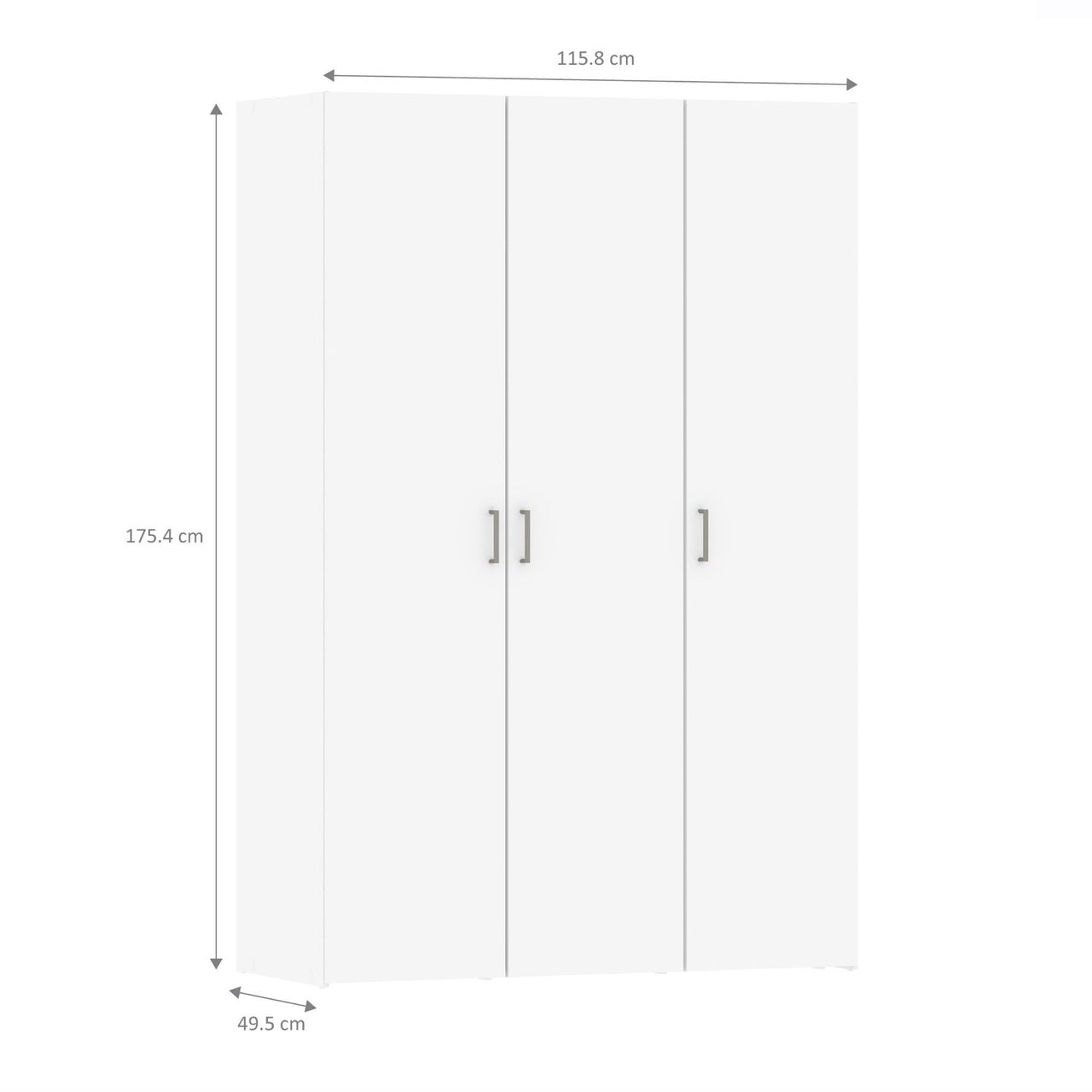 Simple White 3 Door Triple Wardrobe