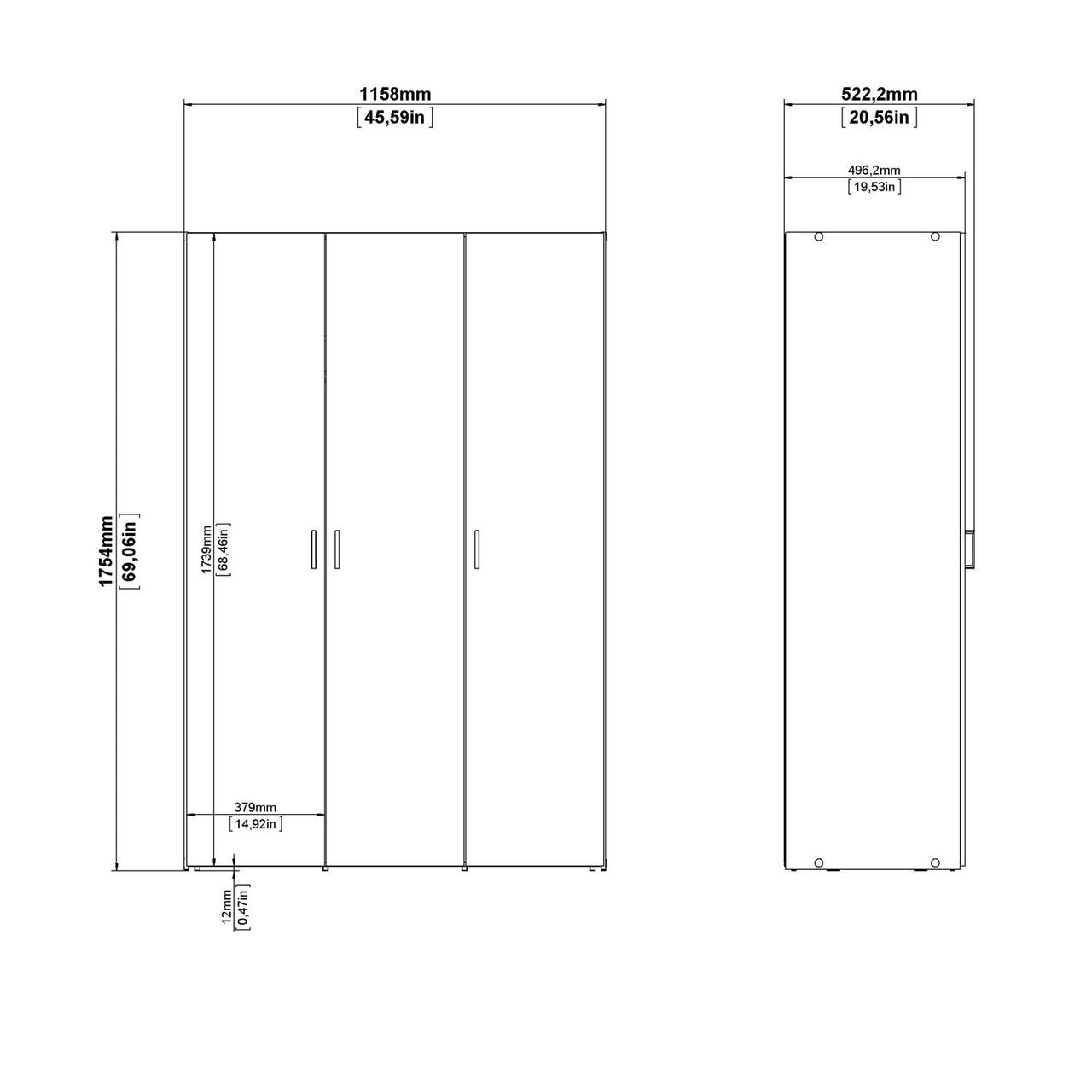 Simple White 3 Door Triple Wardrobe