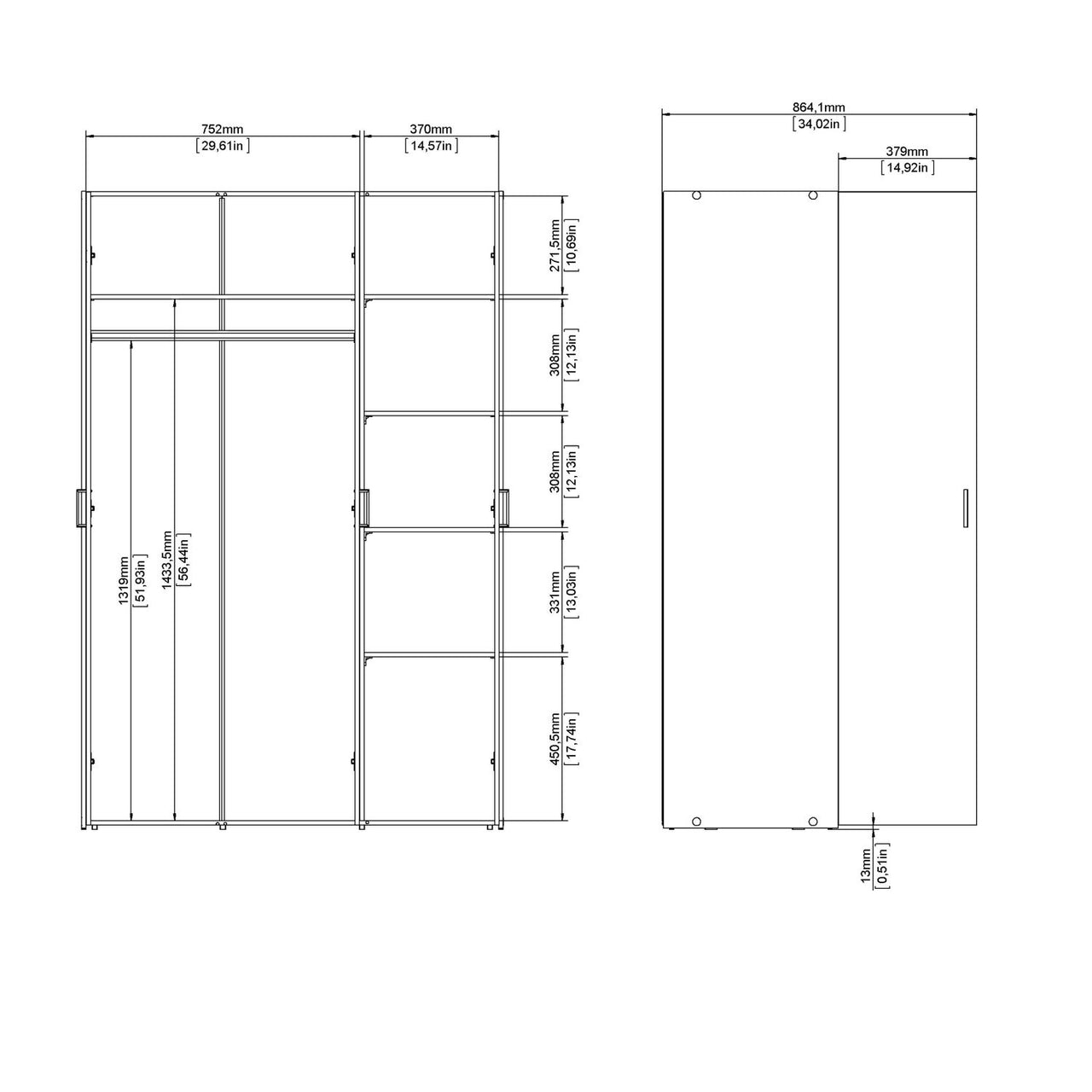 Simple White 3 Door Triple Wardrobe