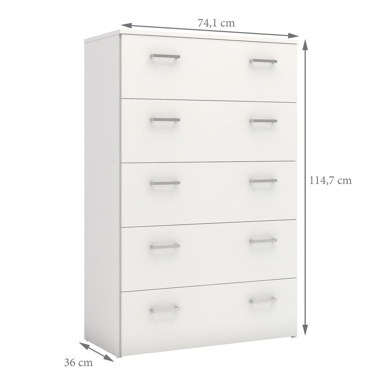 Tall Simple White 5 Drawer Chest