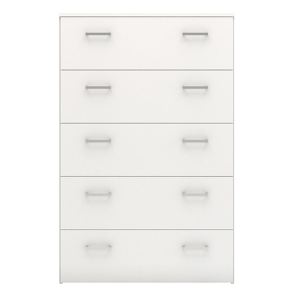 Tall Simple White 5 Drawer Chest