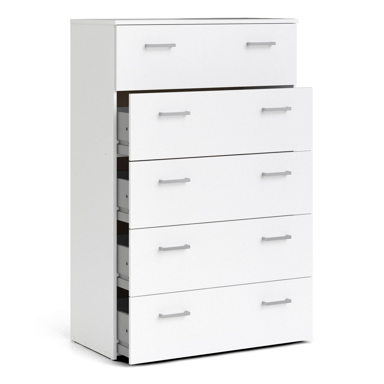 Tall Simple White 5 Drawer Chest