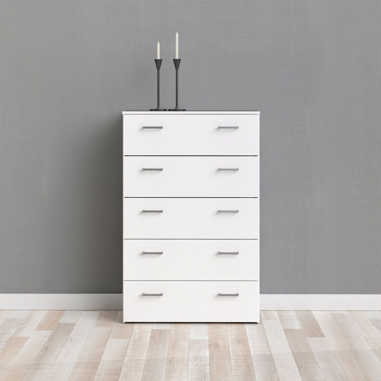 Tall Simple White 5 Drawer Chest