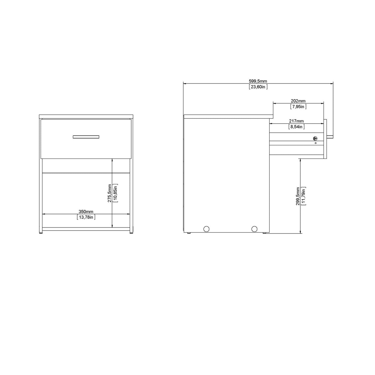 Space Bedside 1 Drawer in White