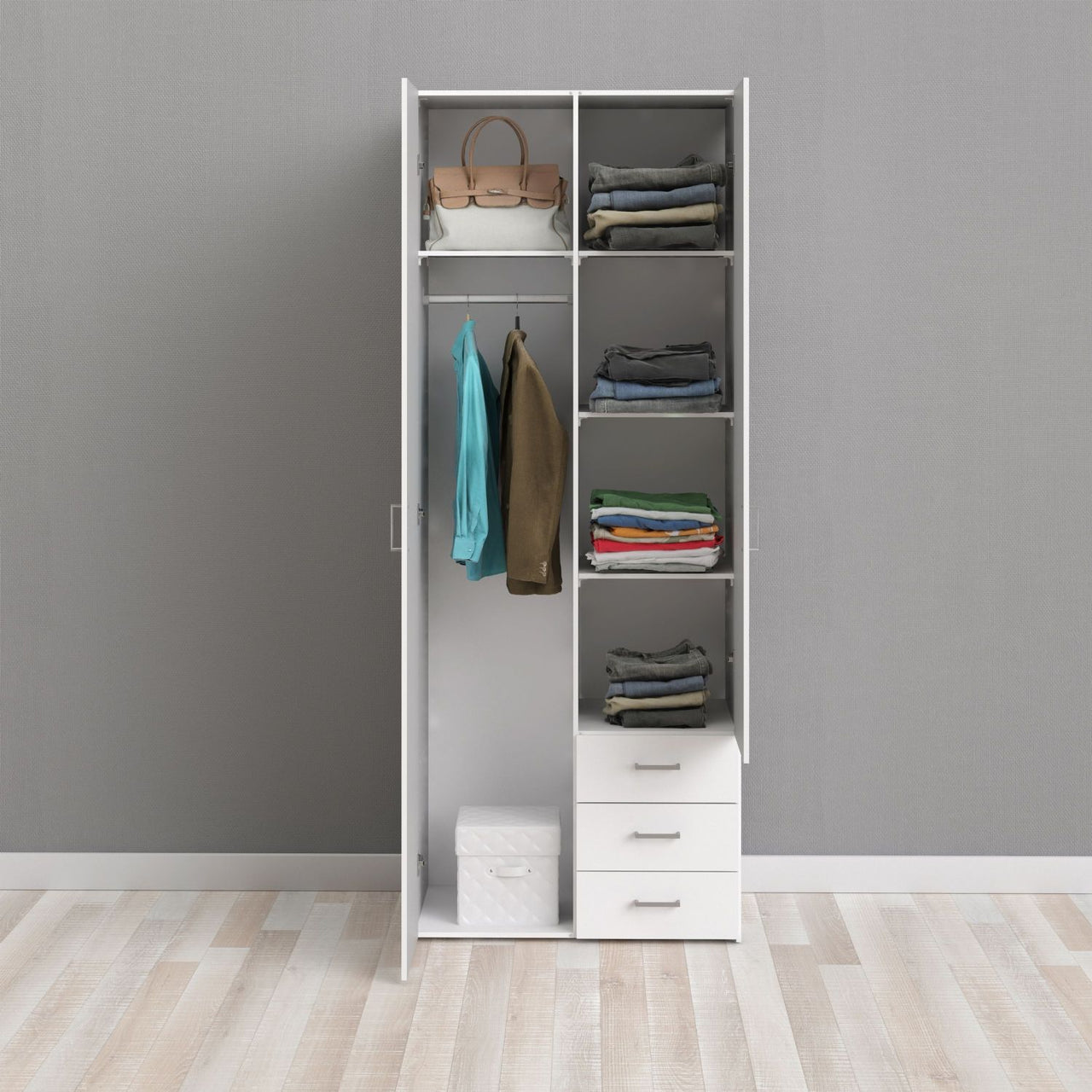 Traditional Slim White Double Wardrobe