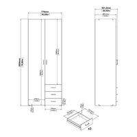 Thumbnail for Oak Tall Double Combination Wardrobe 2 Doors 3 Drawers 200cm Tall