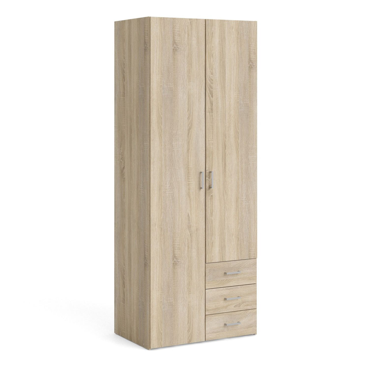 Oak Tall Double Combination Wardrobe 2 Doors 3 Drawers 200cm Tall