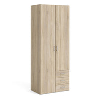 Thumbnail for Oak Tall Double Combination Wardrobe 2 Doors 3 Drawers 200cm Tall