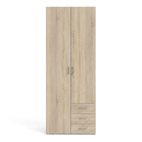 Thumbnail for Oak Tall Double Combination Wardrobe 2 Doors 3 Drawers 200cm Tall