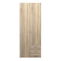 Thumbnail for Oak Tall Double Combination Wardrobe 2 Doors 3 Drawers 200cm Tall