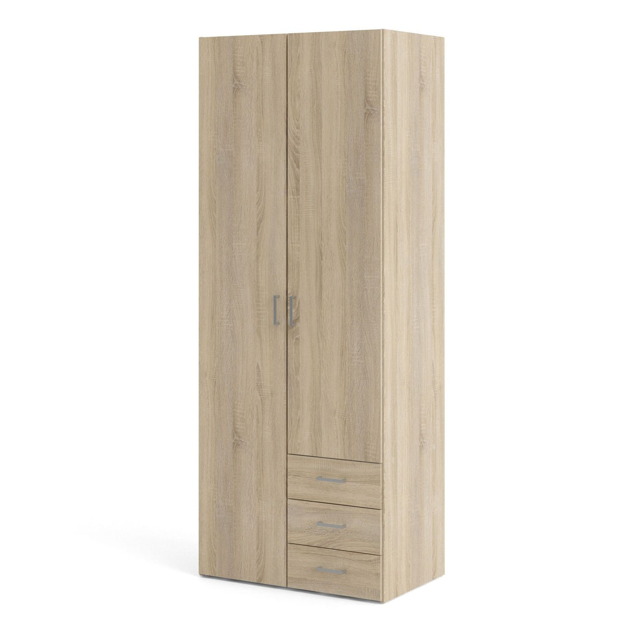 Oak Tall Double Combination Wardrobe 2 Doors 3 Drawers 200cm Tall