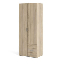 Thumbnail for Oak Tall Double Combination Wardrobe 2 Doors 3 Drawers 200cm Tall