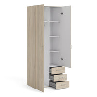 Thumbnail for Oak Tall Double Combination Wardrobe 2 Doors 3 Drawers 200cm Tall