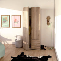 Thumbnail for Oak Tall Double Combination Wardrobe 2 Doors 3 Drawers 200cm Tall