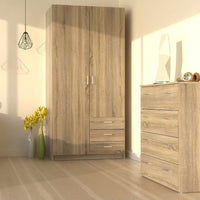 Thumbnail for Oak Tall Double Combination Wardrobe 2 Doors 3 Drawers 200cm Tall