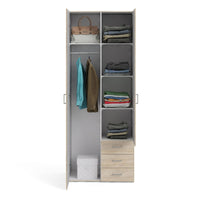 Thumbnail for Oak Tall Double Combination Wardrobe 2 Doors 3 Drawers 200cm Tall