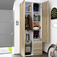 Thumbnail for Oak Tall Double Combination Wardrobe 2 Doors 3 Drawers 200cm Tall