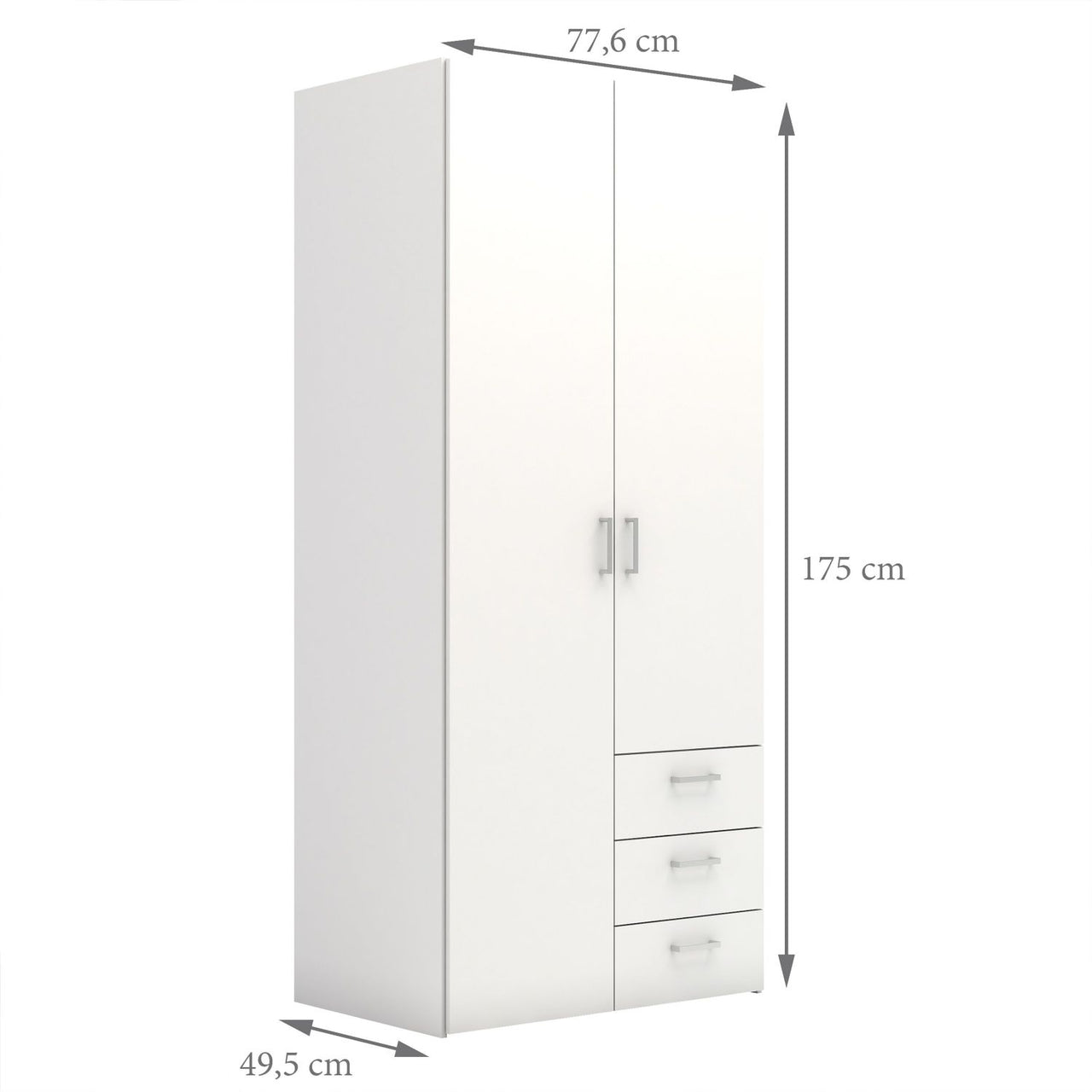 Tall Slim White 2 Door Double Wardrobe With Metal Handles