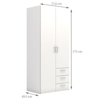 Thumbnail for Tall Slim White 2 Door Double Wardrobe With Metal Handles