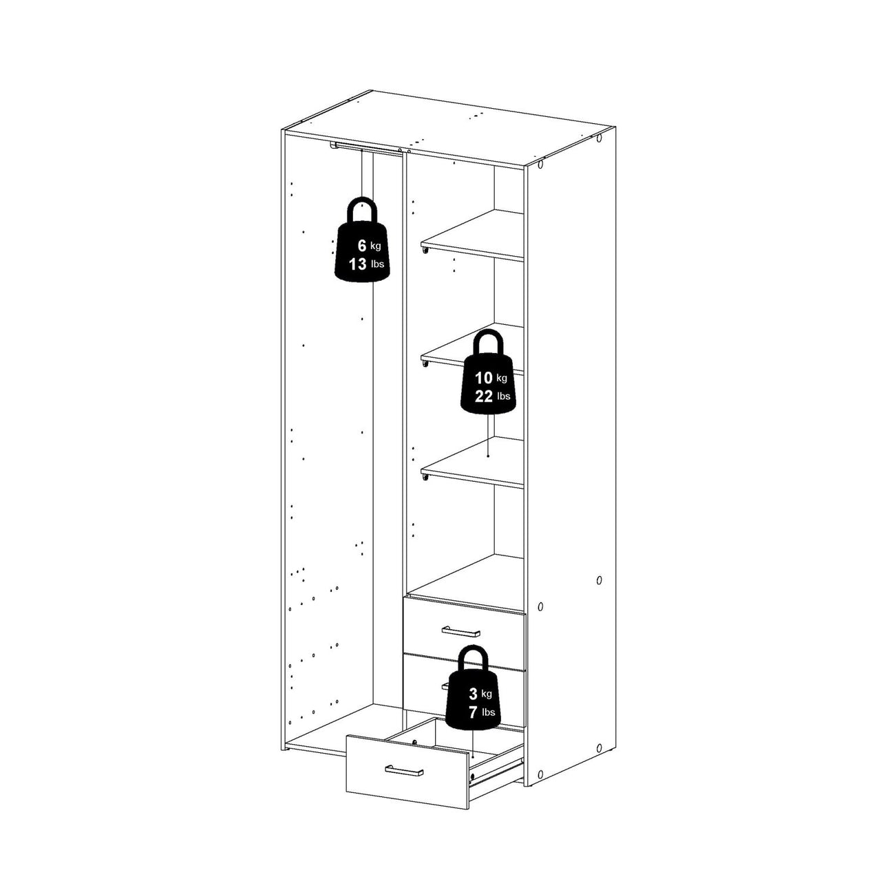 Tall Slim White 2 Door Double Wardrobe With Metal Handles