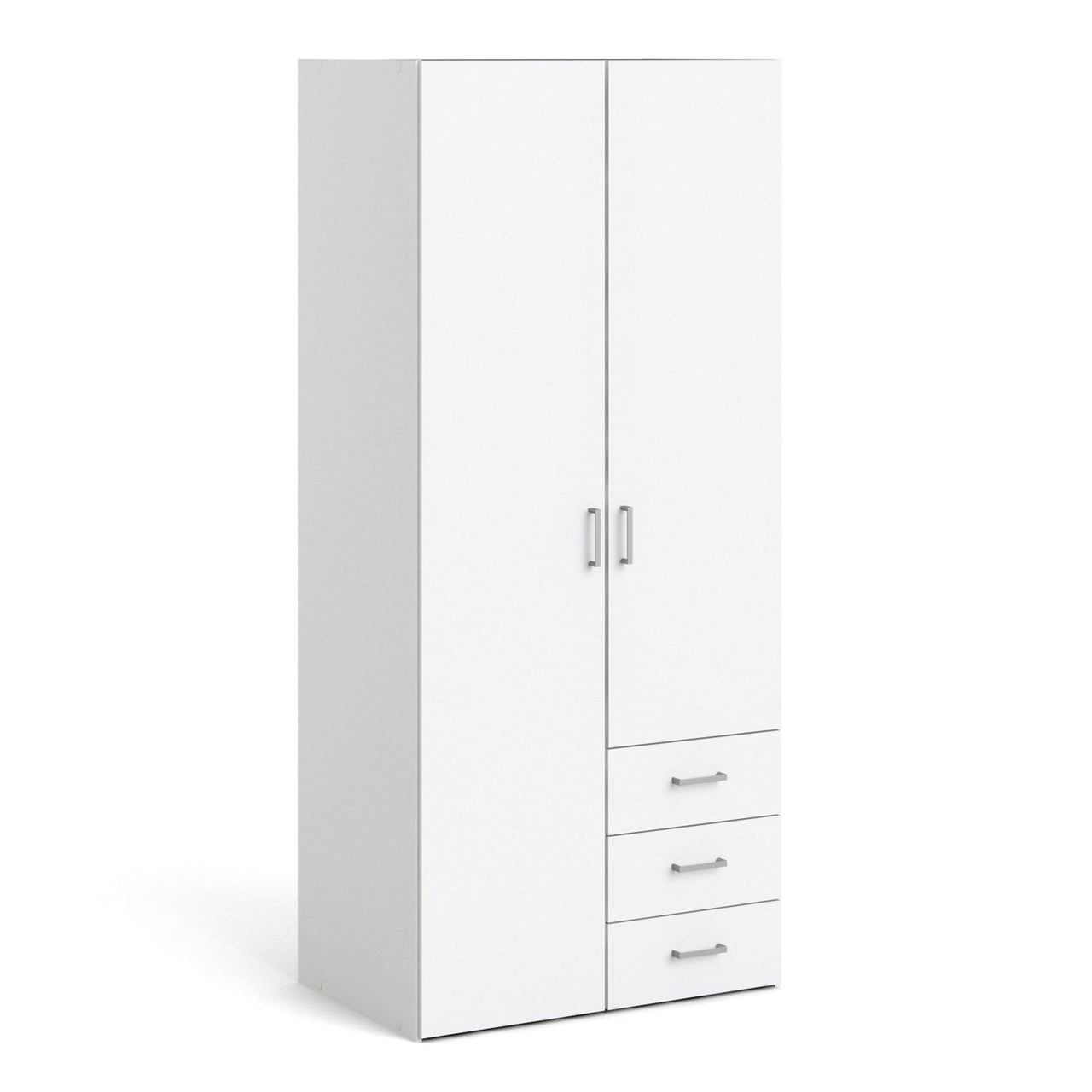 Tall Slim White 2 Door Double Wardrobe With Metal Handles