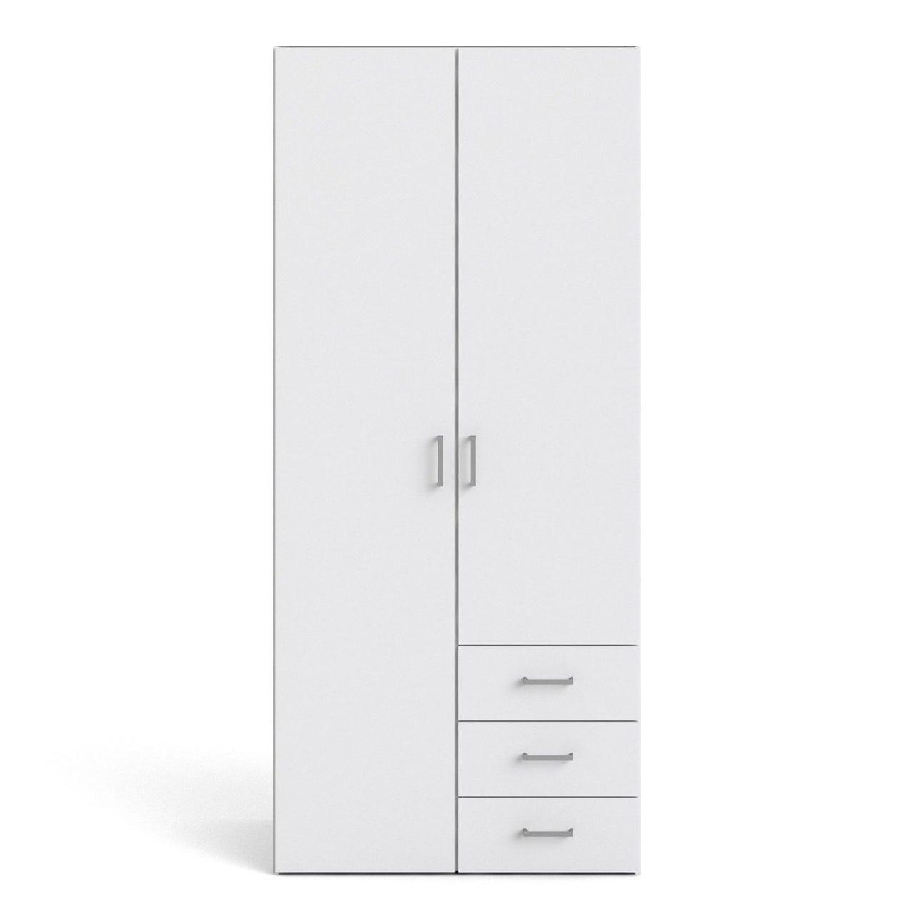 Tall Slim White 2 Door Double Wardrobe With Metal Handles