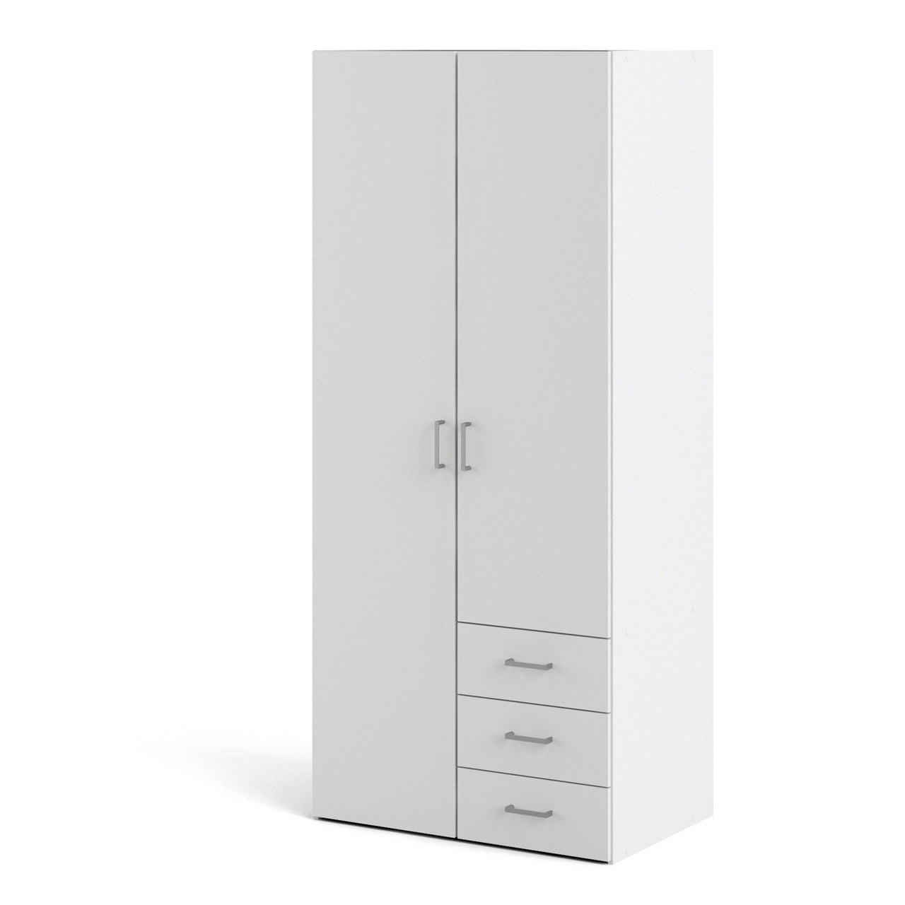 Tall Slim White 2 Door Double Wardrobe With Metal Handles